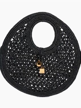 Jacquemus Black Woven Round Tote with Gold Charms